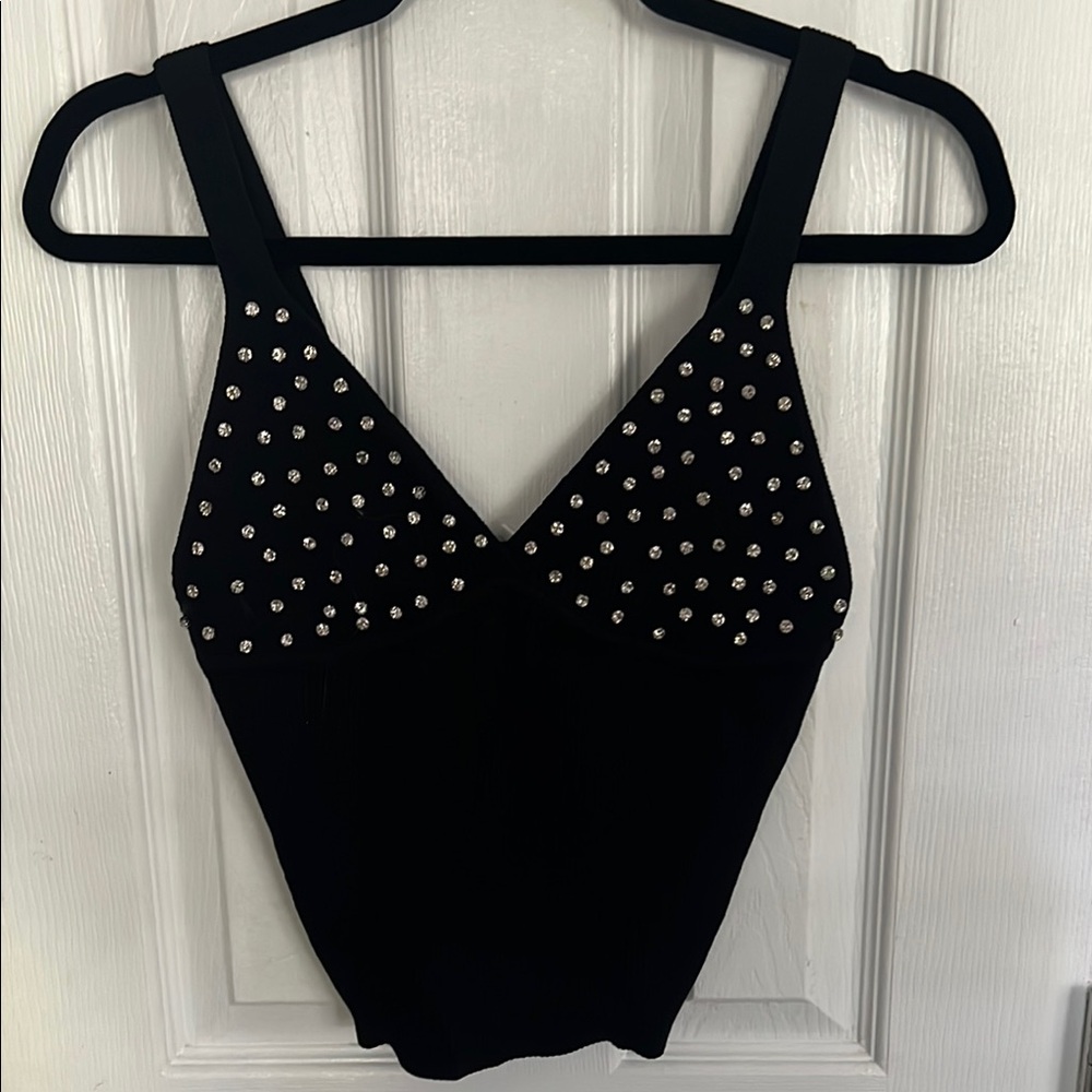 Black Embellished Bustier Tank Top